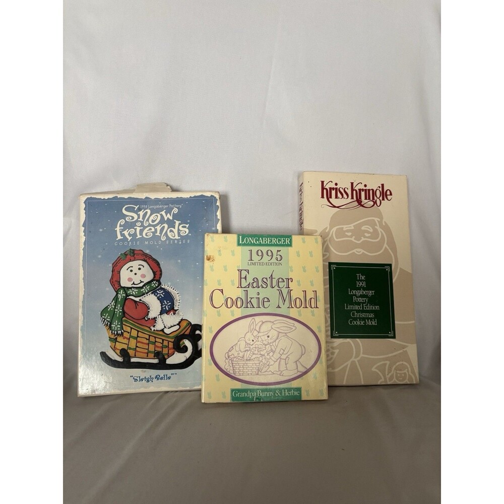 Lot of 4 Longaberger Cookie Molds Kris Kringle, Easter Bunny, Sleigh Belle